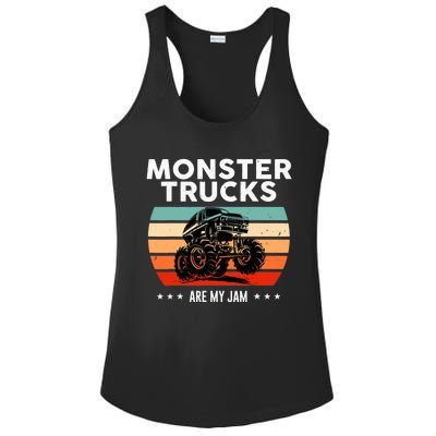 Vintage Monster Truck Are My Jam Retro Sunset Cool Engines Ladies PosiCharge Competitor Racerback Tank