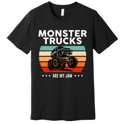 Vintage Monster Truck Are My Jam Retro Sunset Cool Engines Premium T-Shirt