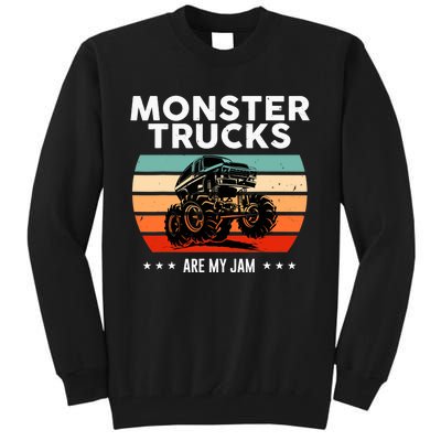 Vintage Monster Truck Are My Jam Retro Sunset Cool Engines Tall Sweatshirt