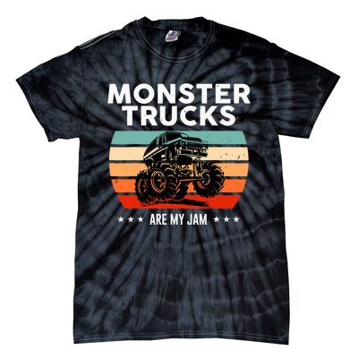 Vintage Monster Truck Are My Jam Retro Sunset Cool Engines Tie-Dye T-Shirt