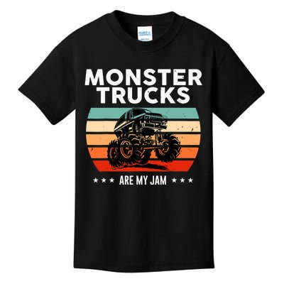 Vintage Monster Truck Are My Jam Retro Sunset Cool Engines Kids T-Shirt