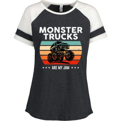 Vintage Monster Truck Are My Jam Retro Sunset Cool Engines Enza Ladies Jersey Colorblock Tee