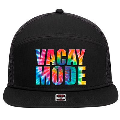 Vacay Mode Tie Dye Colorful Vacation 7 Panel Mesh Trucker Snapback Hat