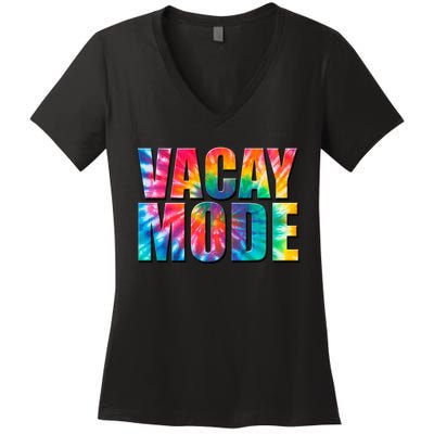 Vacay Mode Tie Dye Colorful Vacation Women's V-Neck T-Shirt