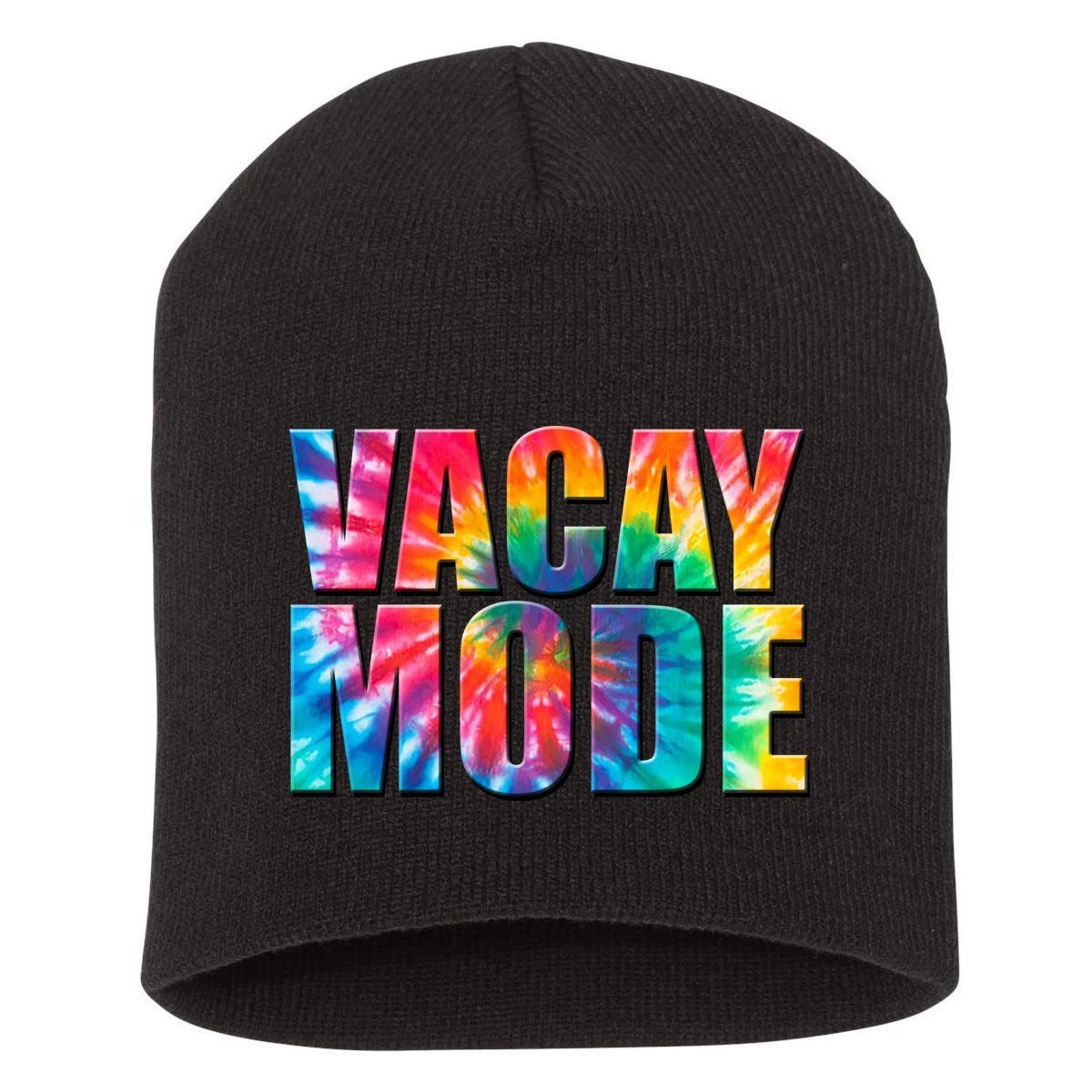 Vacay Mode Tie Dye Colorful Vacation Short Acrylic Beanie