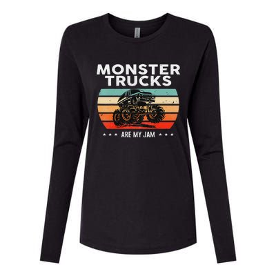 Vintage Monster Truck Are My Jam Retro Sunset Cool Engines Womens Cotton Relaxed Long Sleeve T-Shirt