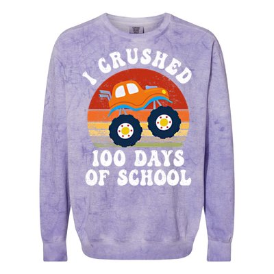 Vintage Monter Truck I Crushed 100 Days Of School Teacher Cute Gift Colorblast Crewneck Sweatshirt