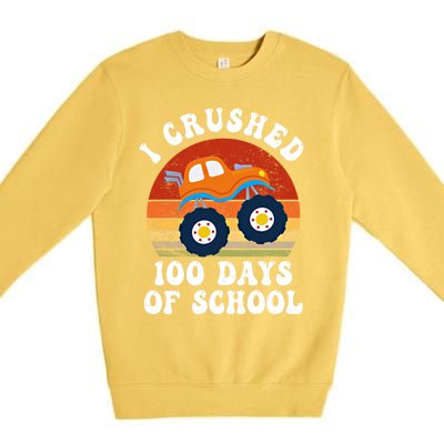 Vintage Monter Truck I Crushed 100 Days Of School Teacher Cute Gift Premium Crewneck Sweatshirt