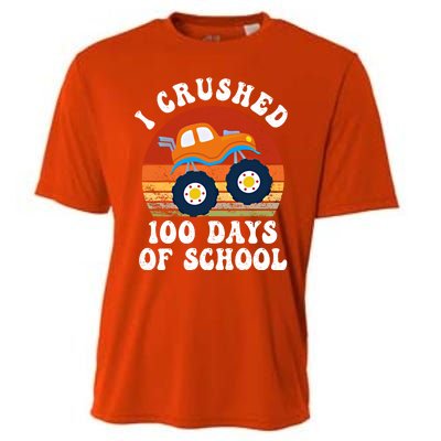 Vintage Monter Truck I Crushed 100 Days Of School Teacher Cute Gift Cooling Performance Crew T-Shirt