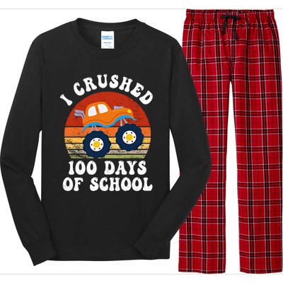 Vintage Monter Truck I Crushed 100 Days Of School Teacher Cute Gift Long Sleeve Pajama Set