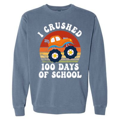 Vintage Monter Truck I Crushed 100 Days Of School Teacher Cute Gift Garment-Dyed Sweatshirt