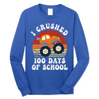 Vintage Monter Truck I Crushed 100 Days Of School Teacher Cute Gift Long Sleeve Shirt