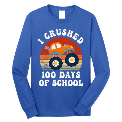 Vintage Monter Truck I Crushed 100 Days Of School Teacher Cute Gift Long Sleeve Shirt