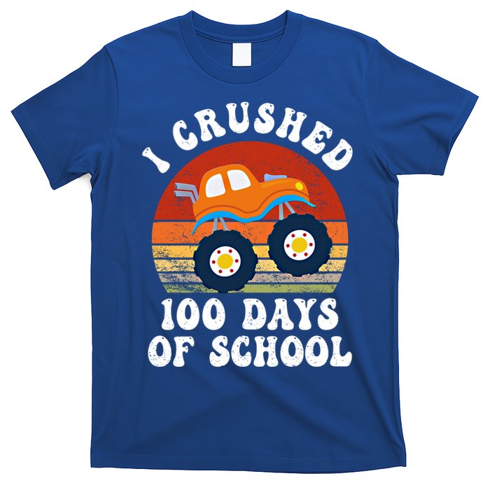 Vintage Monter Truck I Crushed 100 Days Of School Teacher Cute Gift T-Shirt