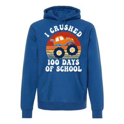 Vintage Monter Truck I Crushed 100 Days Of School Teacher Cute Gift Premium Hoodie