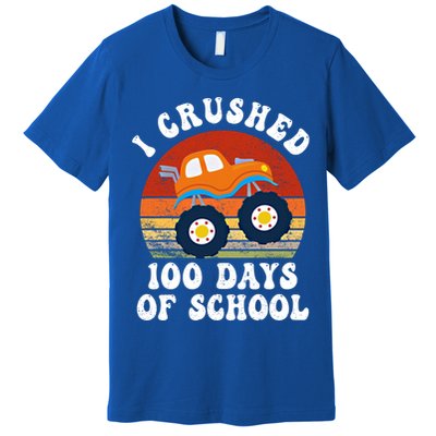 Vintage Monter Truck I Crushed 100 Days Of School Teacher Cute Gift Premium T-Shirt