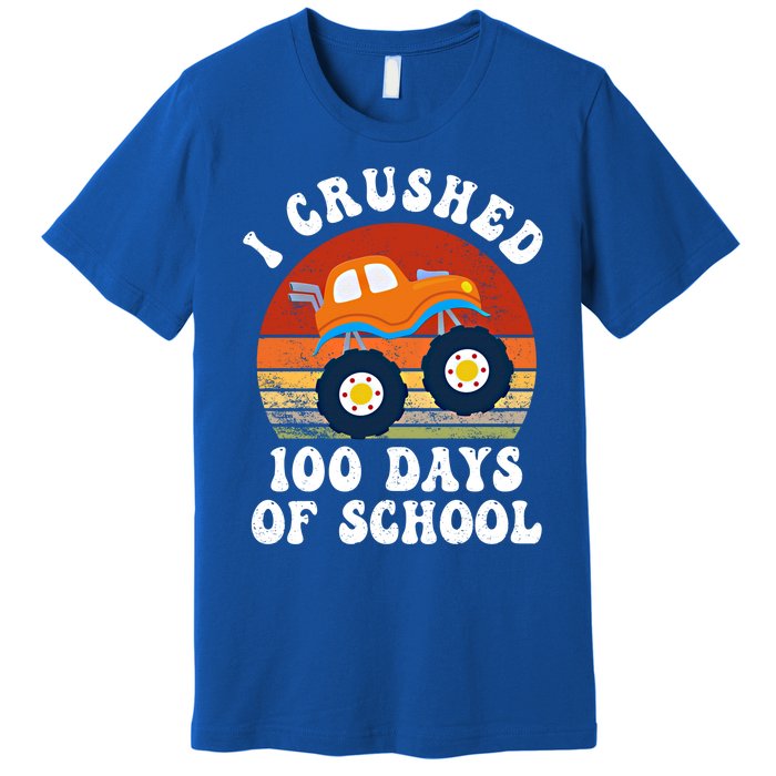 Vintage Monter Truck I Crushed 100 Days Of School Teacher Cute Gift Premium T-Shirt