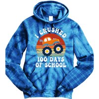 Vintage Monter Truck I Crushed 100 Days Of School Teacher Cute Gift Tie Dye Hoodie