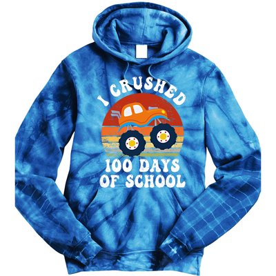 Vintage Monter Truck I Crushed 100 Days Of School Teacher Cute Gift Tie Dye Hoodie