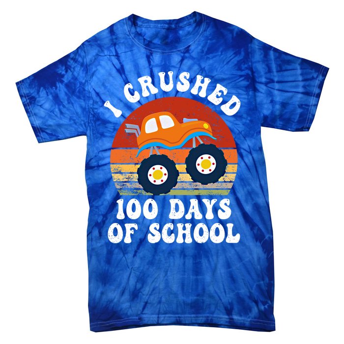 Vintage Monter Truck I Crushed 100 Days Of School Teacher Cute Gift Tie-Dye T-Shirt