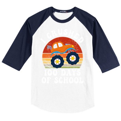 Vintage Monter Truck I Crushed 100 Days Of School Teacher Cute Gift Baseball Sleeve Shirt