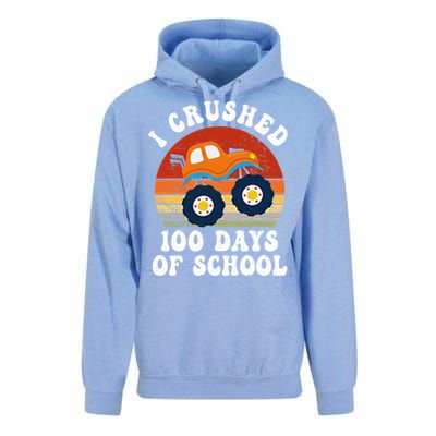 Vintage Monter Truck I Crushed 100 Days Of School Teacher Cute Gift Unisex Surf Hoodie