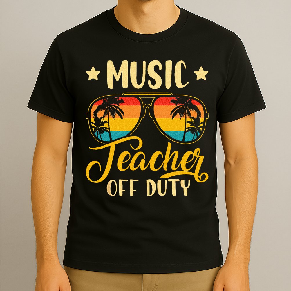 Vintage Music Teacher Off Duty Last Day Of School Summer T-Shirt