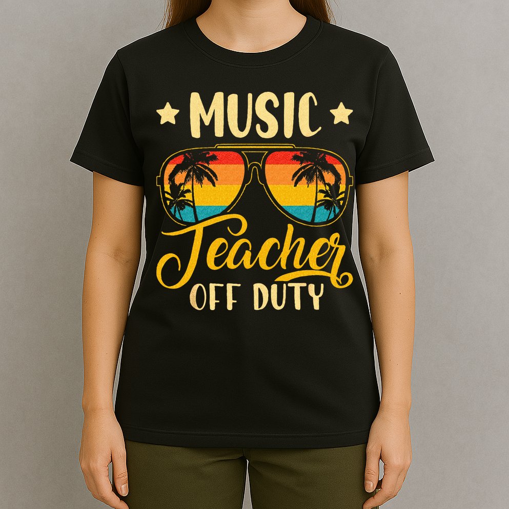 Vintage Music Teacher Off Duty Last Day Of School Summer T-Shirt