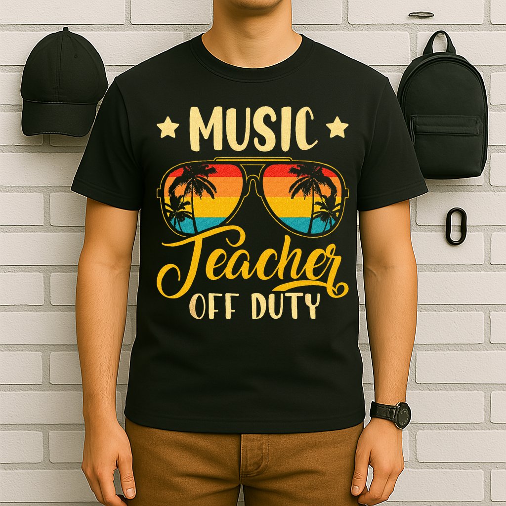 Vintage Music Teacher Off Duty Last Day Of School Summer T-Shirt