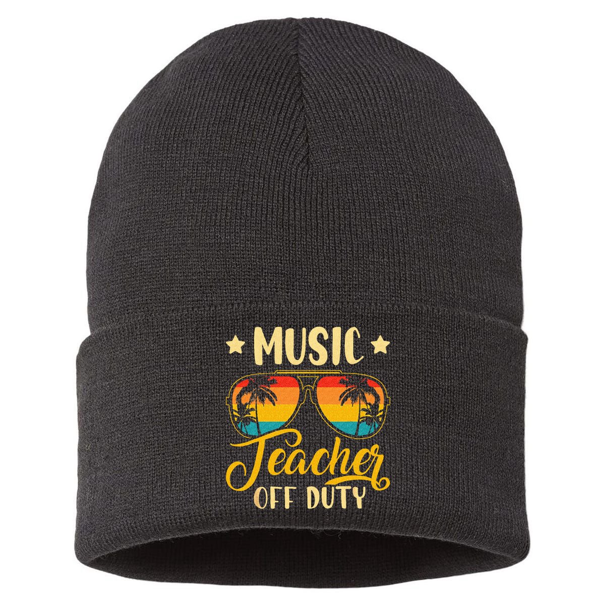 Vintage Music Teacher Off Duty Last Day Of School Summer Sustainable Knit Beanie