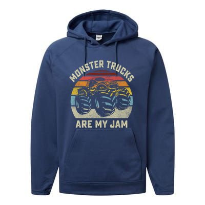 Vintage Monster Truck Retro Style Monster Trucks Are My Jam Gift Performance Fleece Hoodie