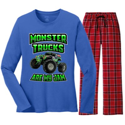 Vintage Monster Truck Are My Jam Truck Birthday Gift Women's Long Sleeve Flannel Pajama Set 