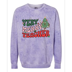 Very Merry Teacher Christmas Xmas Lights Funny Holiday Retro Colorblast Crewneck Sweatshirt