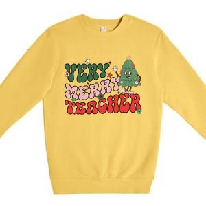 Very Merry Teacher Christmas Xmas Lights Funny Holiday Retro Premium Crewneck Sweatshirt