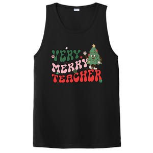 Very Merry Teacher Christmas Xmas Lights Funny Holiday Retro PosiCharge Competitor Tank