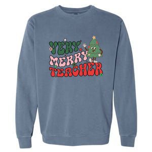 Very Merry Teacher Christmas Xmas Lights Funny Holiday Retro Garment-Dyed Sweatshirt