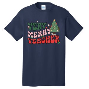 Very Merry Teacher Christmas Xmas Lights Funny Holiday Retro Tall T-Shirt