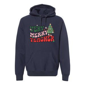 Very Merry Teacher Christmas Xmas Lights Funny Holiday Retro Premium Hoodie