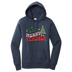 Very Merry Teacher Christmas Xmas Lights Funny Holiday Retro Women's Pullover Hoodie