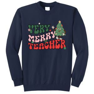 Very Merry Teacher Christmas Xmas Lights Funny Holiday Retro Tall Sweatshirt