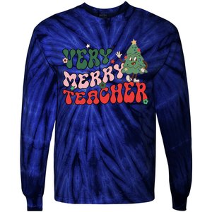 Very Merry Teacher Christmas Xmas Lights Funny Holiday Retro Tie-Dye Long Sleeve Shirt