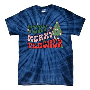 Very Merry Teacher Christmas Xmas Lights Funny Holiday Retro Tie-Dye T-Shirt