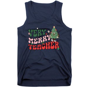 Very Merry Teacher Christmas Xmas Lights Funny Holiday Retro Tank Top