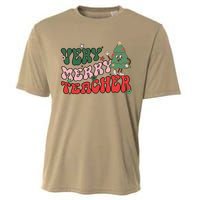 Very Merry Teacher Christmas Xmas Lights Funny Holiday Retro Cooling Performance Crew T-Shirt