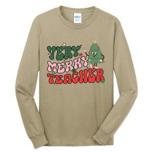 Very Merry Teacher Christmas Xmas Lights Funny Holiday Retro Tall Long Sleeve T-Shirt