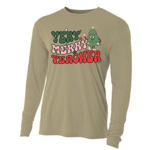 Very Merry Teacher Christmas Xmas Lights Funny Holiday Retro Cooling Performance Long Sleeve Crew