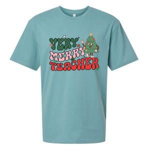 Very Merry Teacher Christmas Xmas Lights Funny Holiday Retro Sueded Cloud Jersey T-Shirt