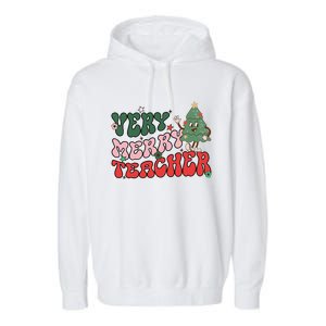 Very Merry Teacher Christmas Xmas Lights Funny Holiday Retro Garment-Dyed Fleece Hoodie