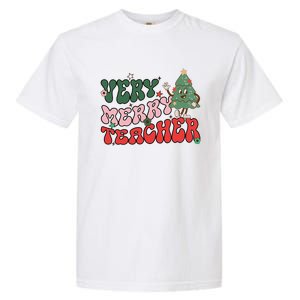 Very Merry Teacher Christmas Xmas Lights Funny Holiday Retro Garment-Dyed Heavyweight T-Shirt