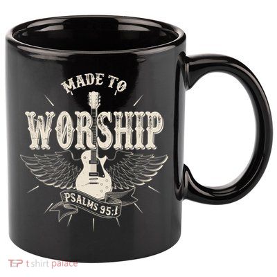 Vintage Made To Worship Psalms 95 1 Winged Rock Electric Guitar 11oz C Handle Ceramic Mug